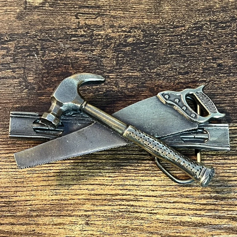 Great American Buckle Co Vintage 1980s Carpentry Wood Tool Belt Buckle H851